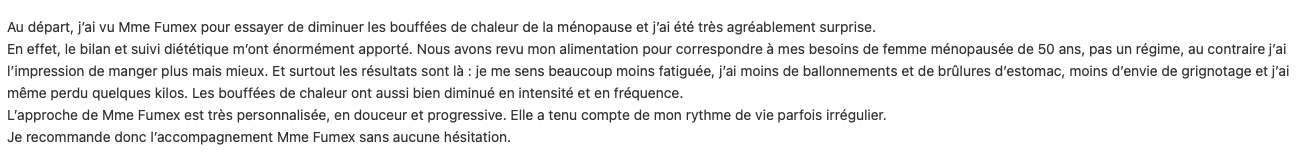 témoignage après accompagnement diététique en période de ménopause